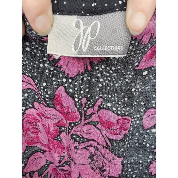 80s Vtg Pink Floral Black White Polka Dot JP Collection Long Sleeve Blazer Sz L - Picture 9 of 9